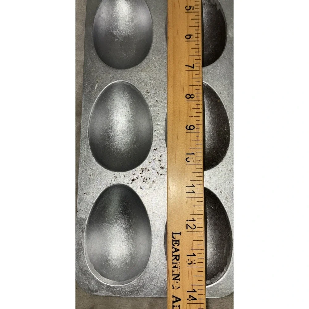 VTG Heavy Aluminum Cast Metal 8 Egg Candy Baking Mold Easter Farm Industrial Art